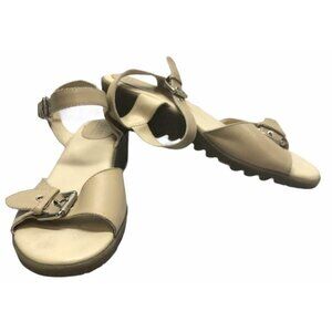G H Bass & Company Sandals Womens 8M Flats Leather Ankle Strap Buckle Beige